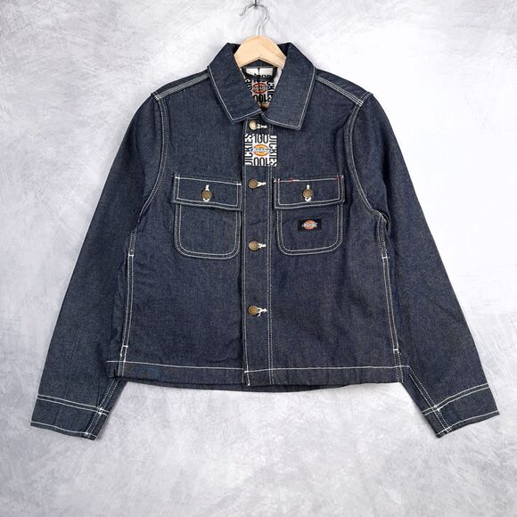 Dickies Denim Chore Jacket Womens XS Raw Indigo 100 Anniversary White Stitch - Picture 1 of 16